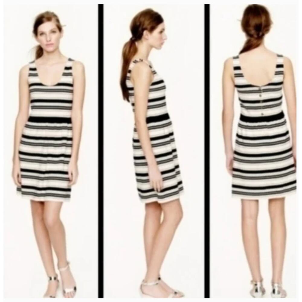 J. CREW Women's Babydoll Sun Dress SMALL Black Cream Villa Striped Mini Knit